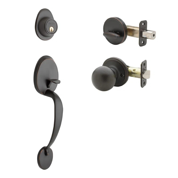 Copper Creek Handleset with Single Cylinder Deadbolt and Door Knob and Colonial Rosette