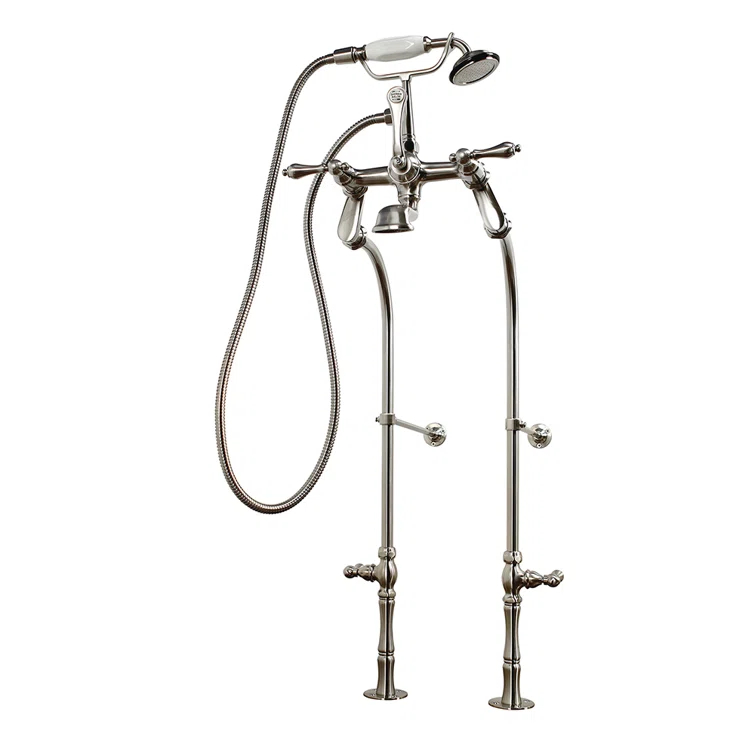 Kingston Brass Vintage Three-Handle 2-Hole Freestanding Clawfoot Tub Faucet Package with Supply Line and Hand Shower