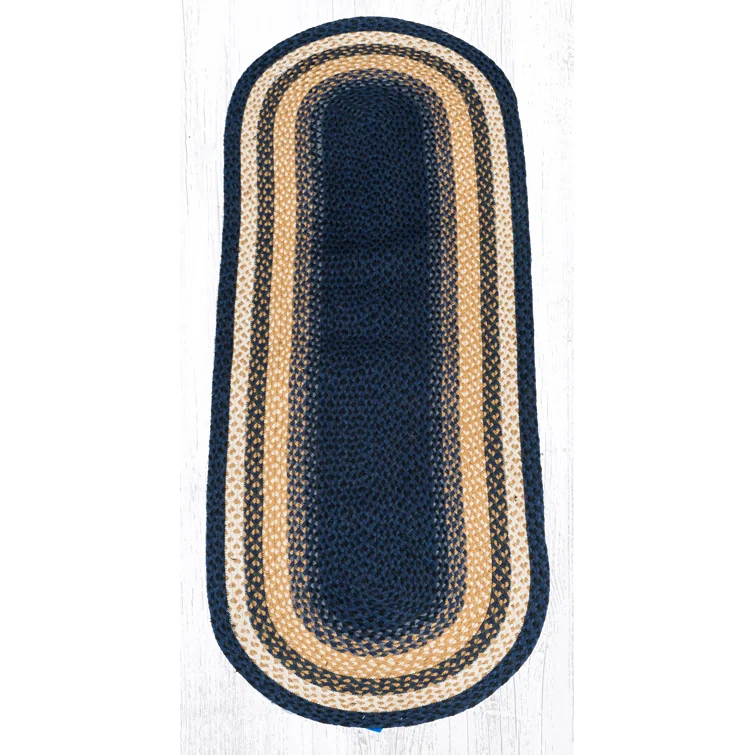 Earth Rugs Light Blue/Dark Blue/Mustard Braided Area Rug