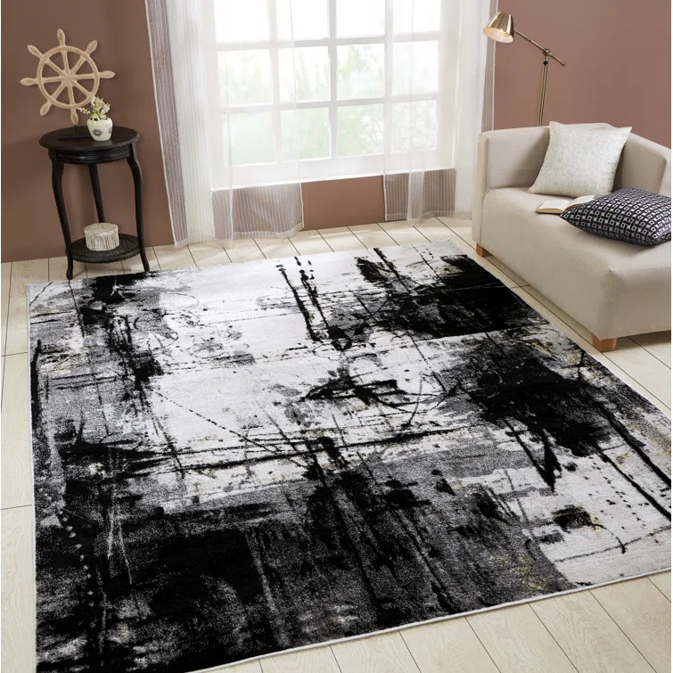 Stourbridge Abstract Area Rug in Black/White/Gray