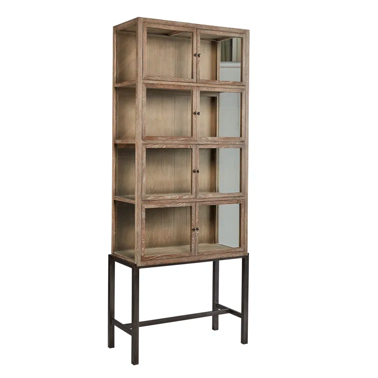 Bleecker Oak & Iron Glass Cabinet Museum Display Case, 8-Door
