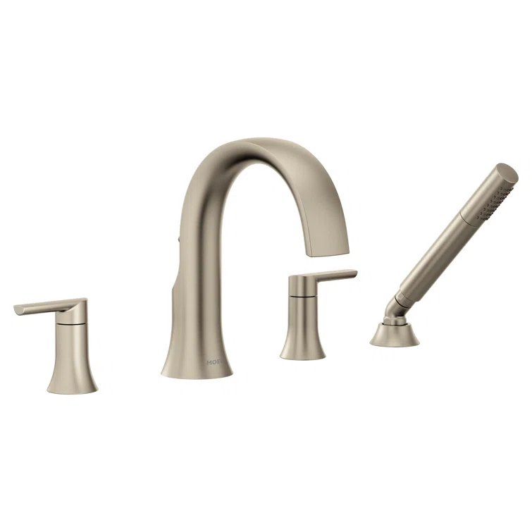 Doux Double Handle Deck Mounted Roman Tub Faucet Trim with Handshower