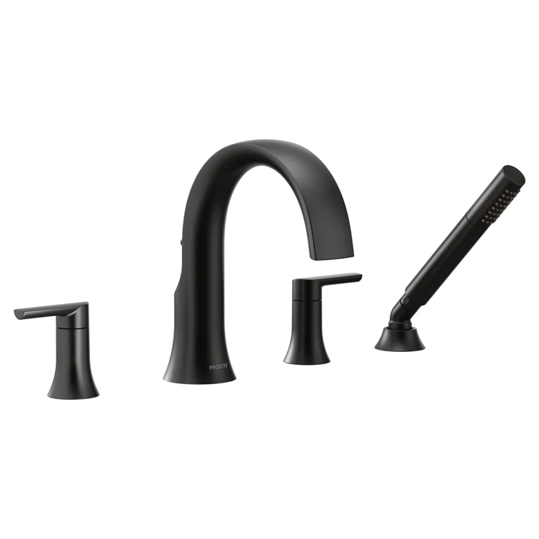 Doux Double Handle Deck Mounted Roman Tub Faucet Trim with Handshower