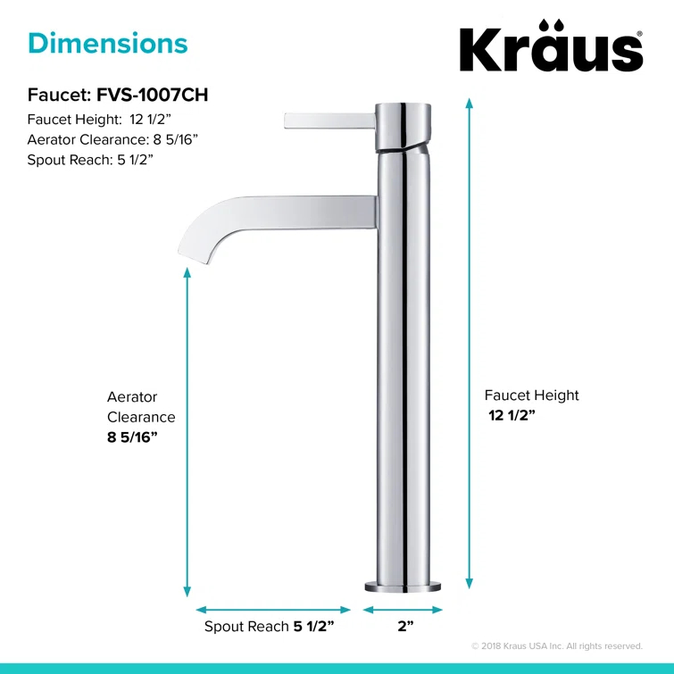Kraus Ramus Vessel Mixer Single-Handle Bathroom Faucet with Matching Pop-Up Drain
