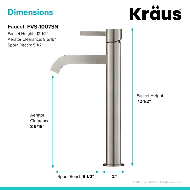 Kraus FVS-1007-PU-10SN Kraus Ramus Vessel Mixer Single-Handle Bathroom Faucet with Matching Pop-Up Drain