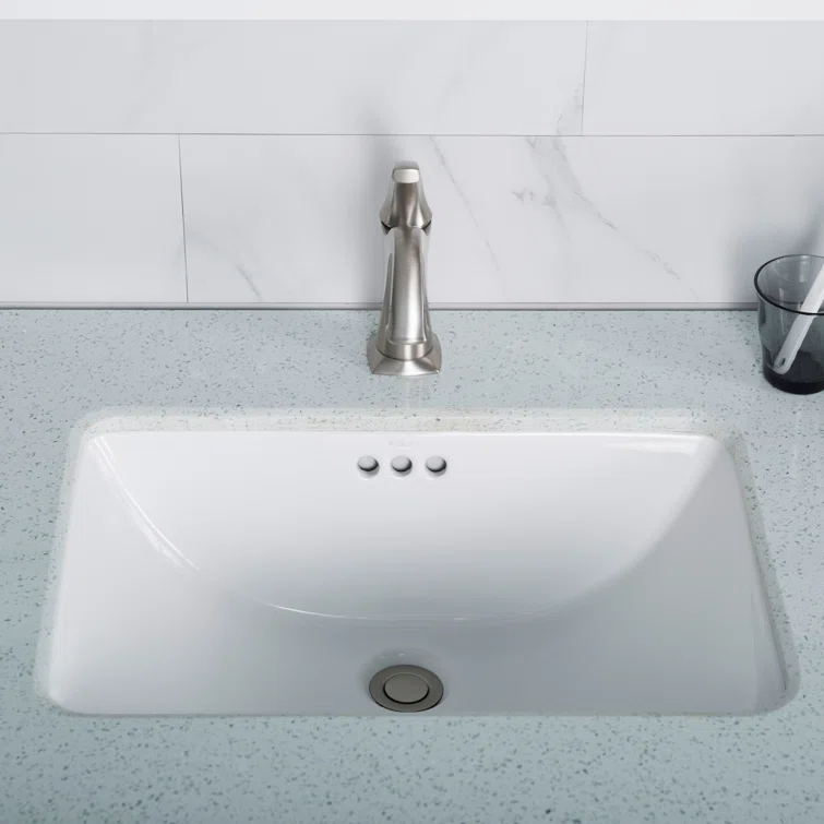 Elavo White Ceramic Rectangular Undermount Bathroom Sink with Overflow