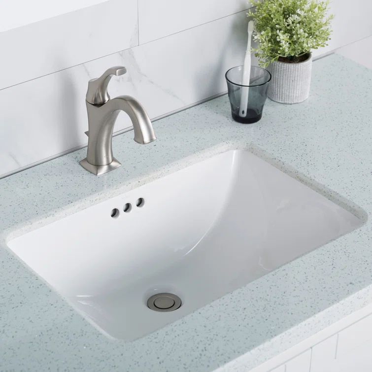 Elavo White Ceramic Rectangular Undermount Bathroom Sink with Overflow