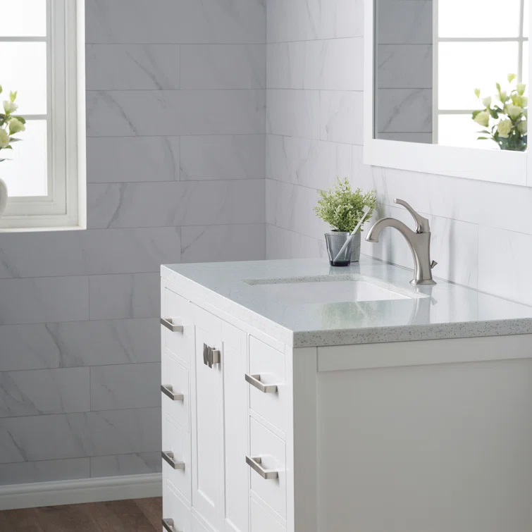 Elavo White Ceramic Rectangular Undermount Bathroom Sink with Overflow