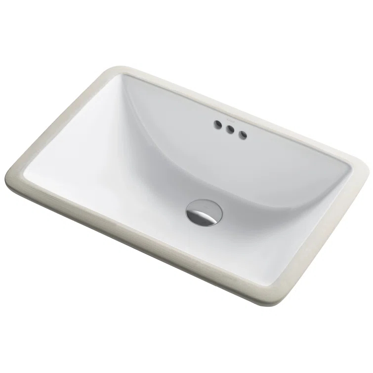 Elavo White Ceramic Rectangular Undermount Bathroom Sink with Overflow