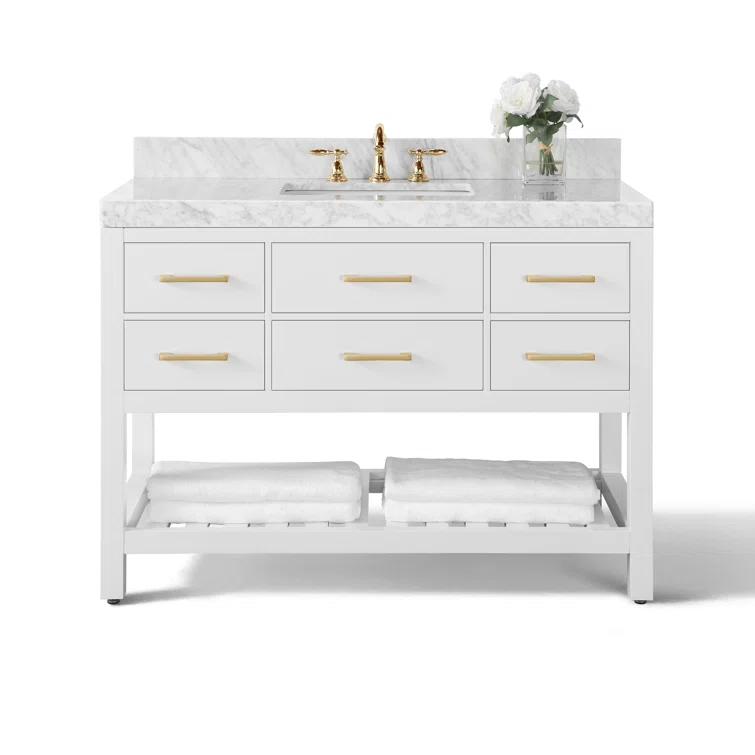 Ancerre Designs Elizabeth 48" Bathroom Vanity Set with Gold Hardware in White