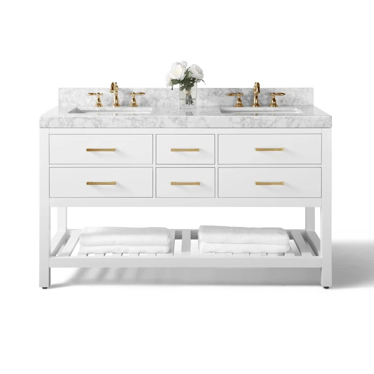 Ancerre Designs Elizabeth 60" Bathroom Vanity Set with Gold Hardware in White