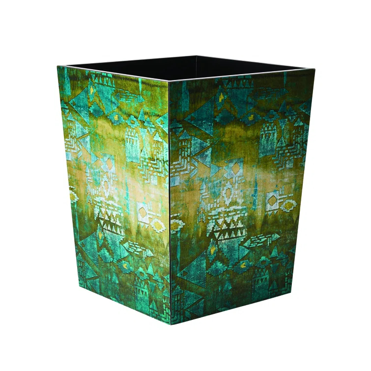Green and Blue Wooden Classic Mirage Waste Basket