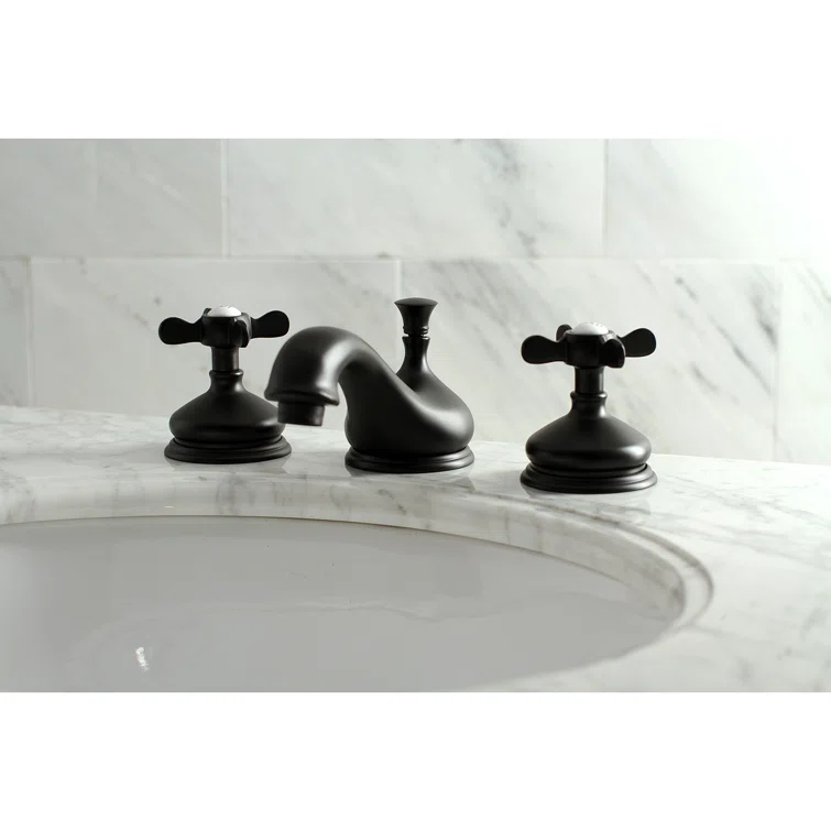 Kingston Brass Essex Two-Handle 3-Hole Deck Mount Widespread Bathroom Faucet with Brass Pop-Up Drain