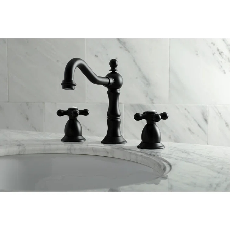 Kingston Brass KS1970AX Kingston Brass Heritage Two-Handle 3-Hole Deck Mount Widespread Bathroom Faucet with Brass Pop-Up Drain