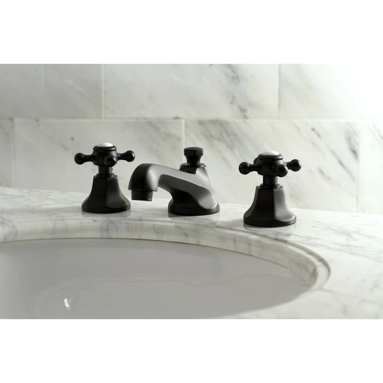 Kingston Brass KS4460BX Kingston Brass Metropolitan Two-Handle 3-Hole Deck Mount Widespread Bathroom Faucet with Brass Pop-Up Drain