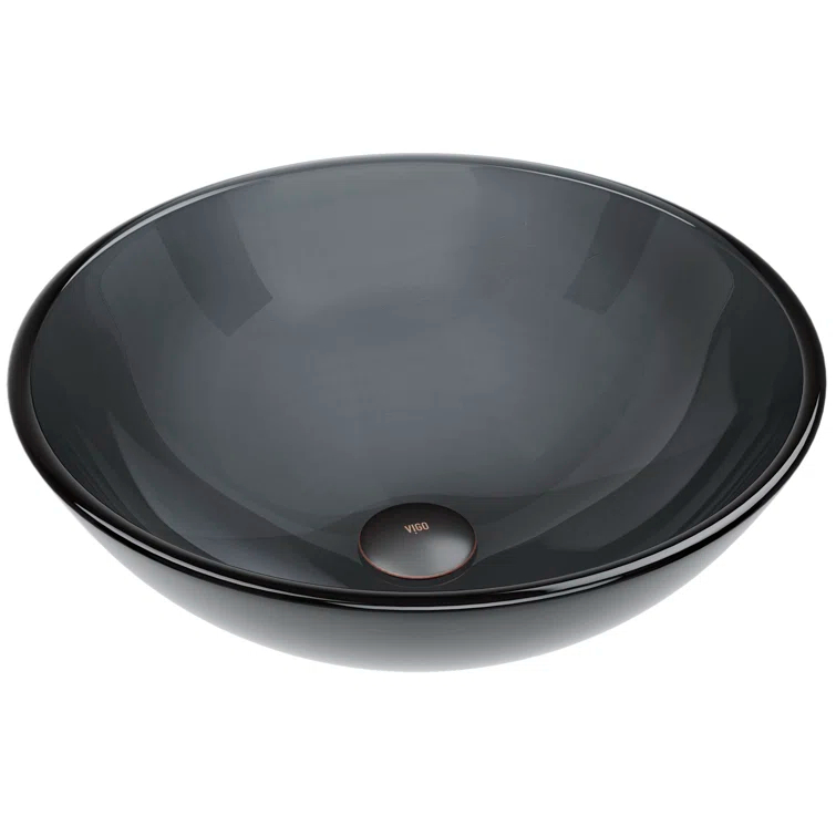 Giovanni Glass 17" L 17" W 6" H Round Vessel Bathroom Sink