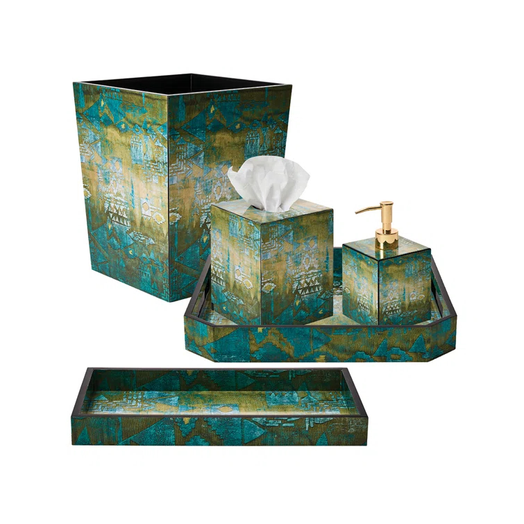 Green and Blue Wooden Classic Mirage Waste Basket