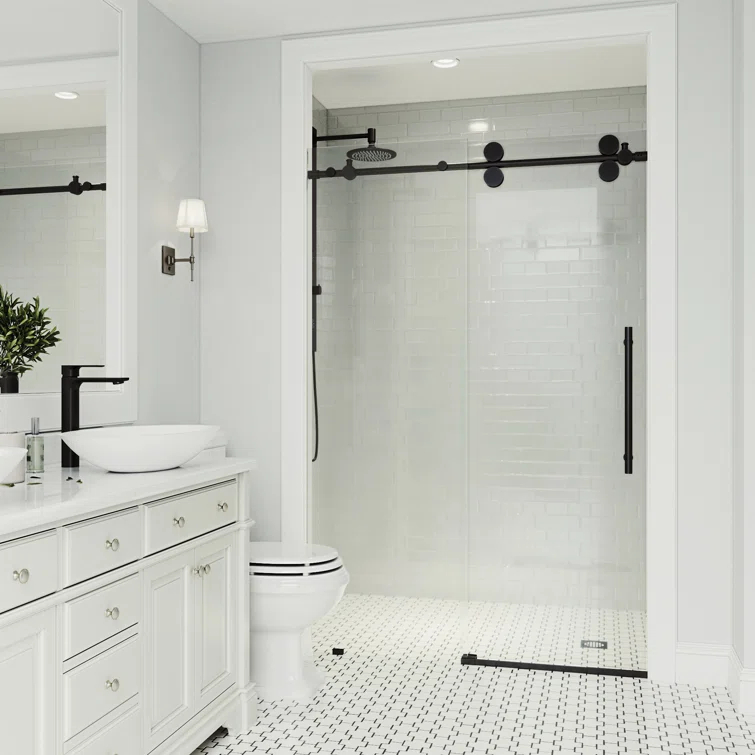 Elan 56-60" W x 74" H Sliding Frameless Shower Door with 3/8" Clear Glass