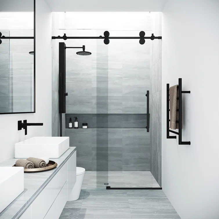Elan 56-60" W x 74" H Sliding Frameless Shower Door with 3/8" Clear Glass