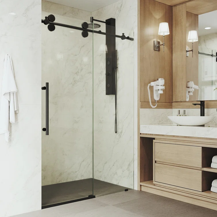 Elan 56-60" W x 74" H Sliding Frameless Shower Door with 3/8" Clear Glass