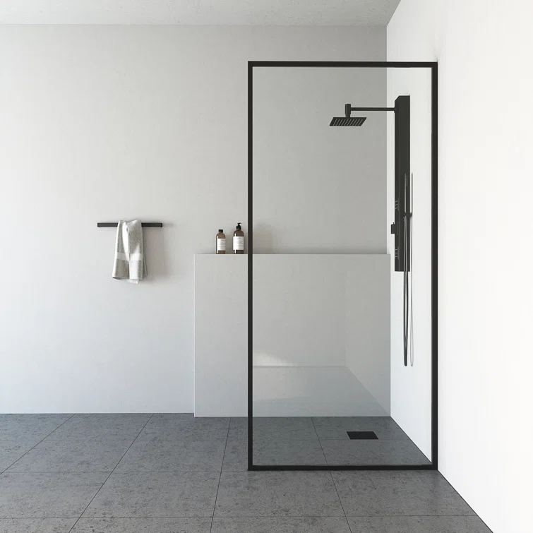 Meridian 34" W x 74" H Fixed Framed Shower Screen with 3/8" Glass