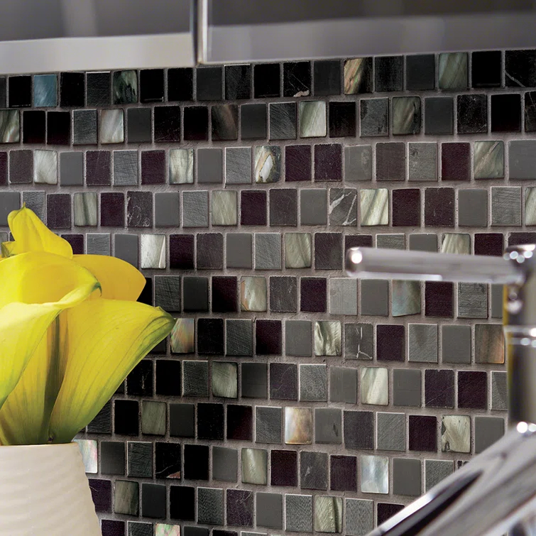 Ackland Midnight Pearl Natural Stone Mosaic Tile in Black