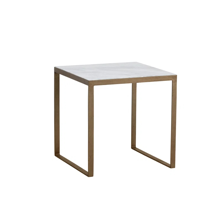 White Marble and Brass Square End Table
