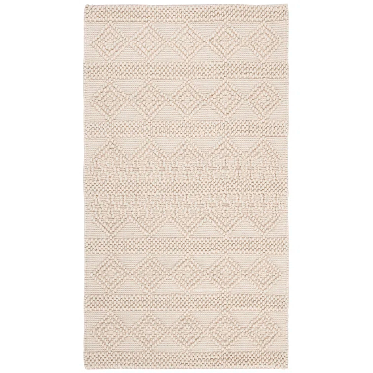 Natura Hand Woven Wool/Cotton Geometric Rug in Ivory