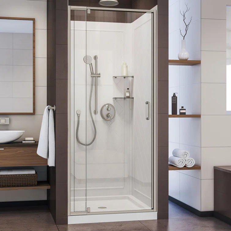 DreamLine Flex 32" x 76.75" Square Pivot Shower Enclosure with Base Included DL-6217C-04CL