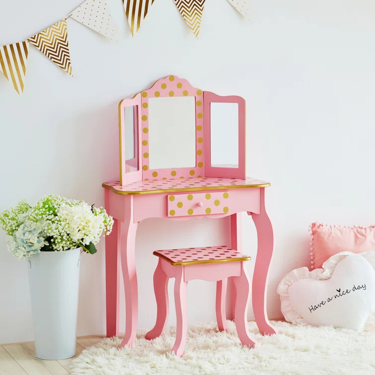 Teamson Kids Gisele Wooden Polka Dot 2-pc. Play Vanity for Accessories