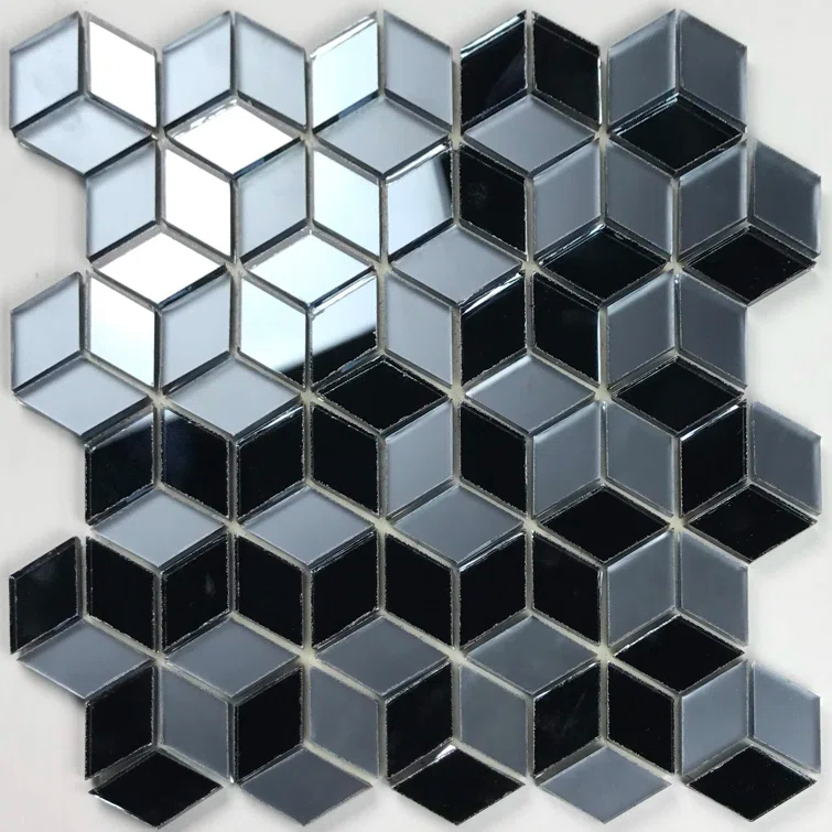 Musico 1.625 in. x 1.875 in. Multifinish Glass Mirror Straight Edge Diamond Cubed Mosaic Decorative Kitchen & Bathroom Wall Tile