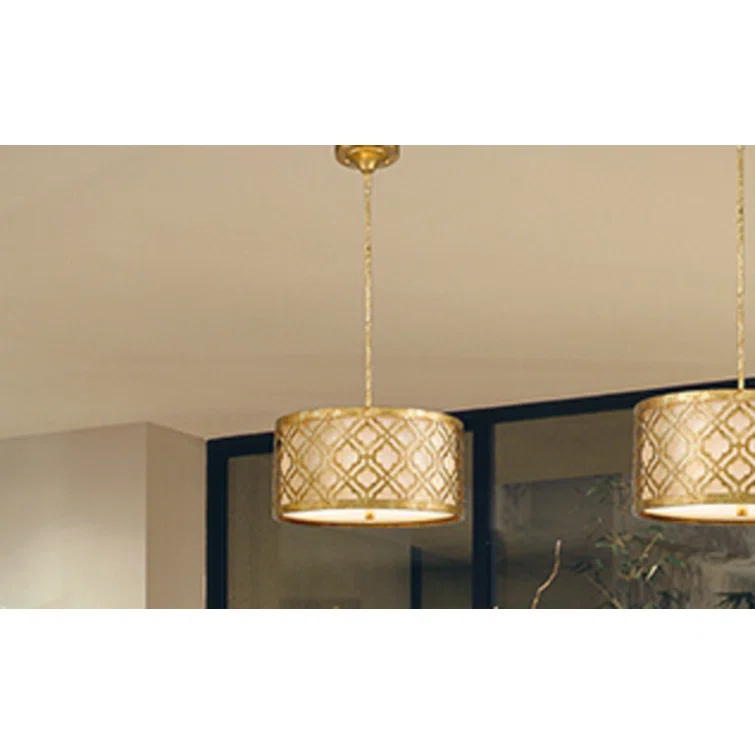 Arabella 2 - Light Distressed Gold Drum Pendant