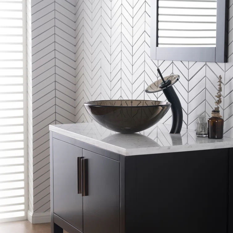 Kraus KGW-1700ORB-BRCL Premium Faucet Glass Waterfall  Vessel Bathroom Sink