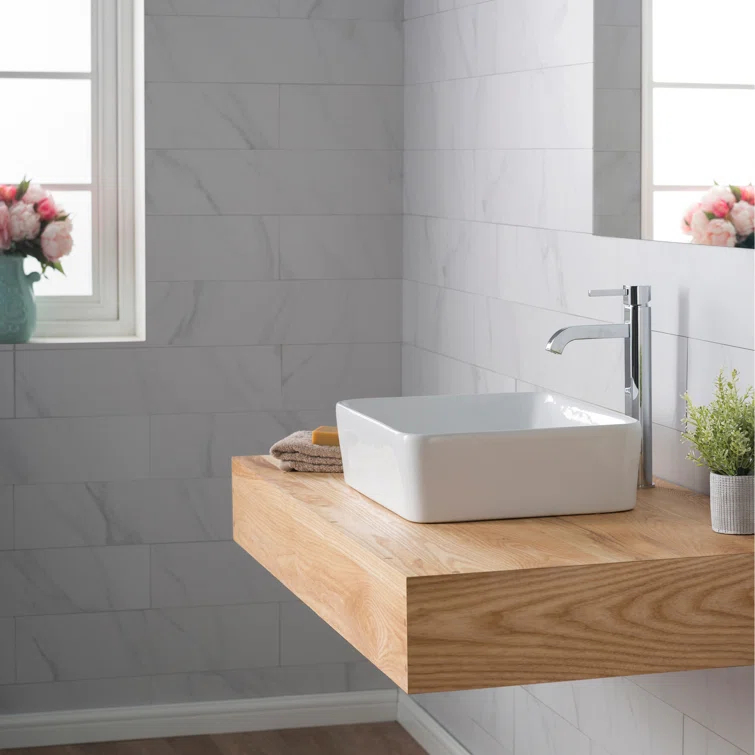 Ceramic Rectangular Vessel Bathroom Sink with Faucet