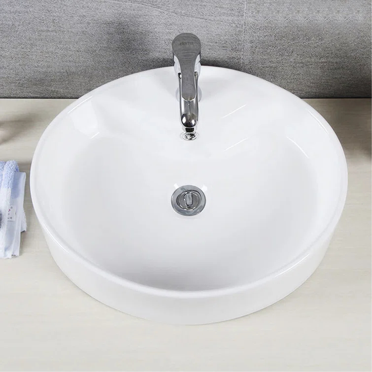 Safavieh Brook 16.7'' White Ceramic Circular Bathroom Sink with Overflow