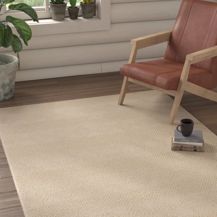Natura Hand Woven Wool/Cotton Geometric Rug in Ivory