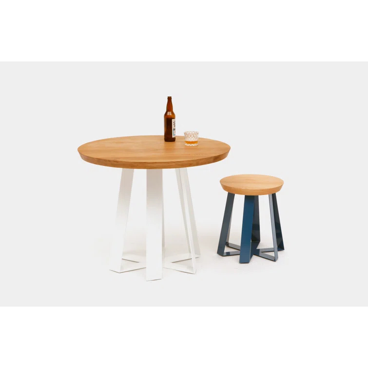 ARS Walnut Round Solid Wood Top Metal Base Dining Table