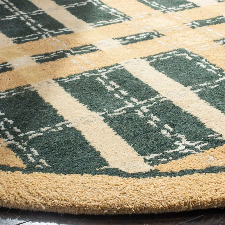 Martha Stewart Hand Tufted Wool/Viscose Plaid Rug in Cornucopia Gold