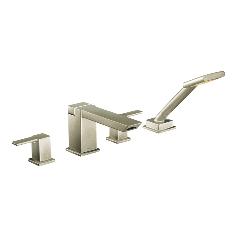 90 Degree Double Handle Deck Mounted Roman Tub Faucet Trim with Handshower