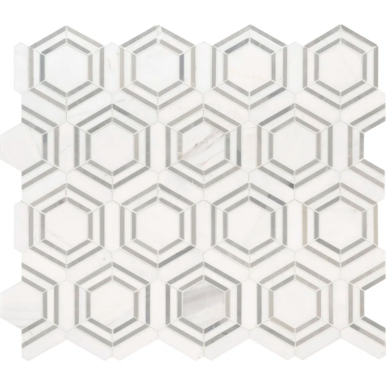 Bianco Dolomite 11" x 13" Polished Marble Mesh-Mounted Mosaic Sheet Tile