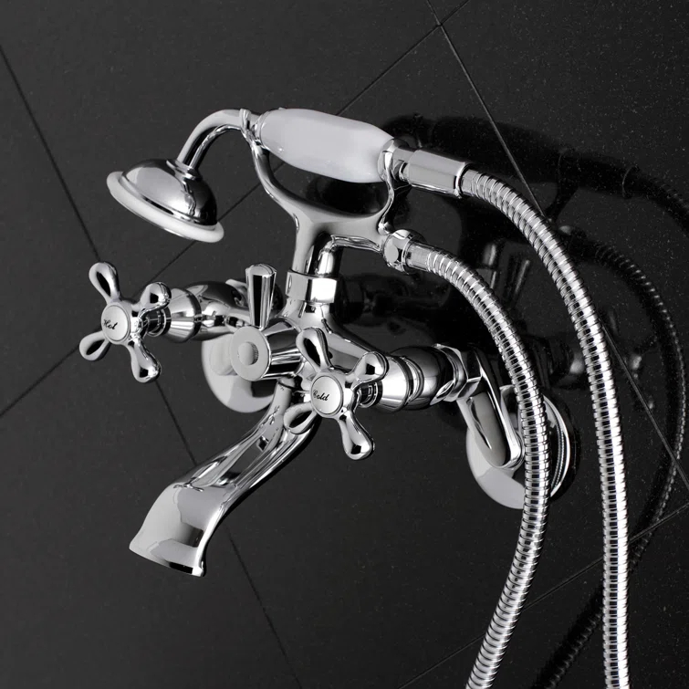Kingston Brass Kingston Two-Handle 2-Hole Wall Mount Clawfoot Tub Faucet with Hand Shower