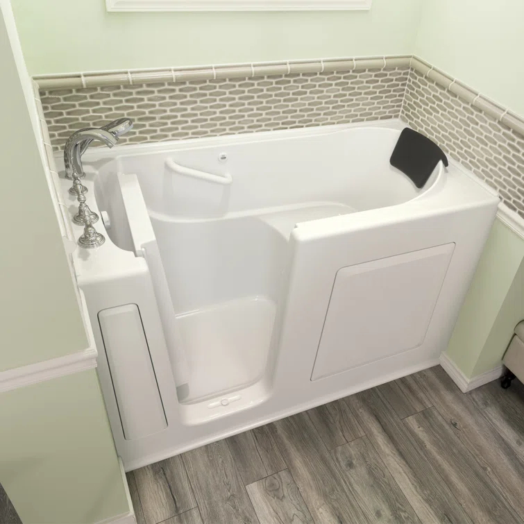 American Standard 59.5'' x 29.75'' Walk-in Soaking Fiberglass Bathtub with Faucet 3060.109.SLW
