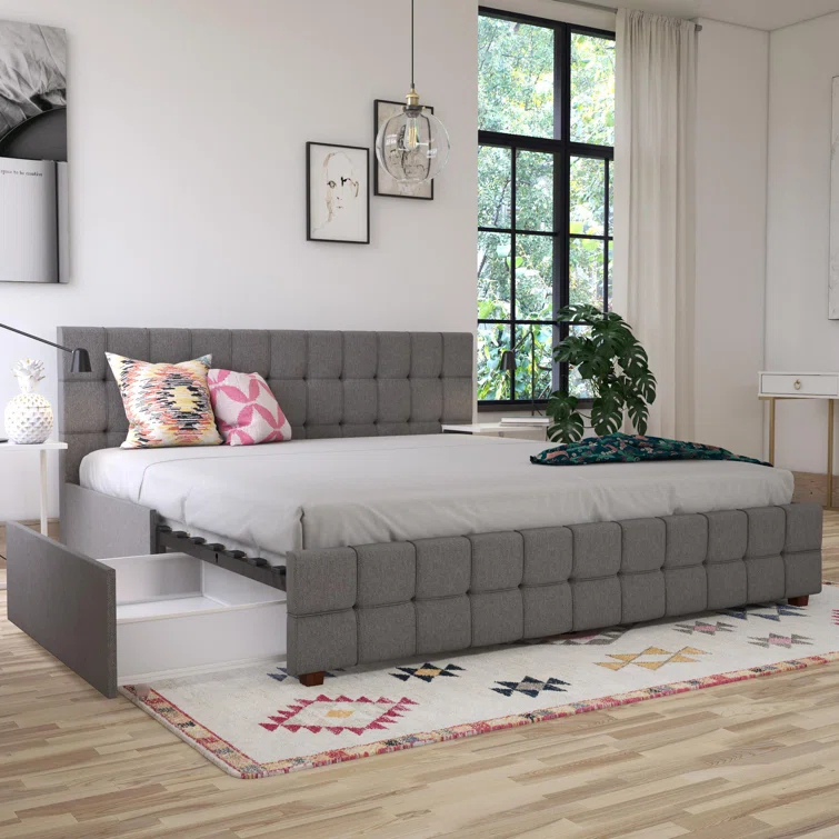 Elizabeth Tufted Upholstered Low Profile Storage Platform Bed