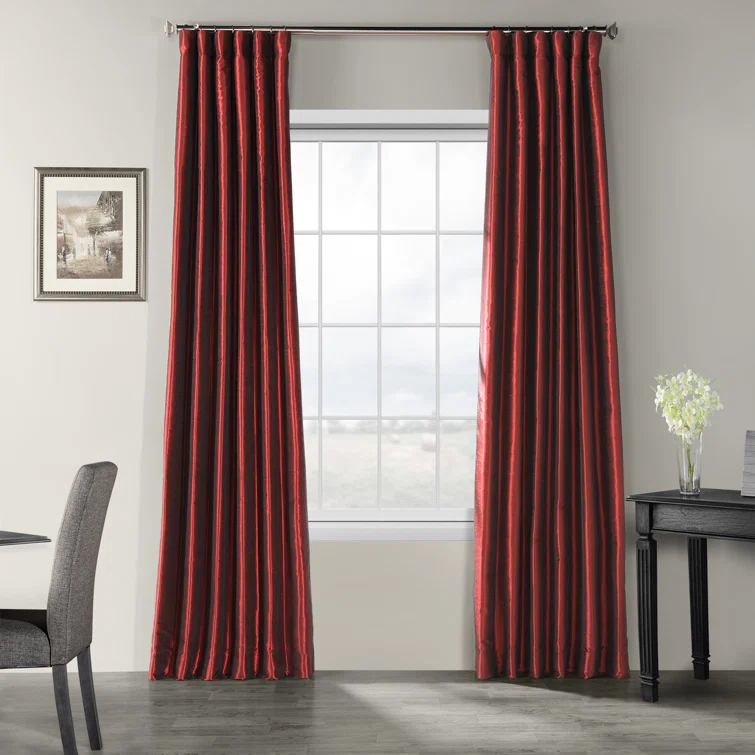 Rayne Vintage Textured Faux Dupioni Silk Room Darkening Curtains Window Single Curtain Panel