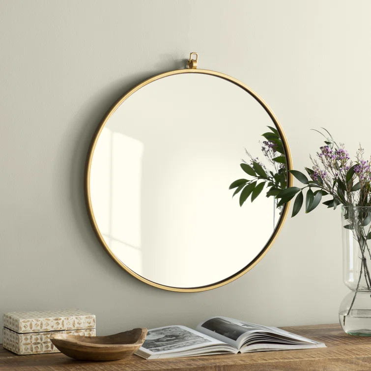 Cassie Metal/Manufactured Wood Round Wall Mirror