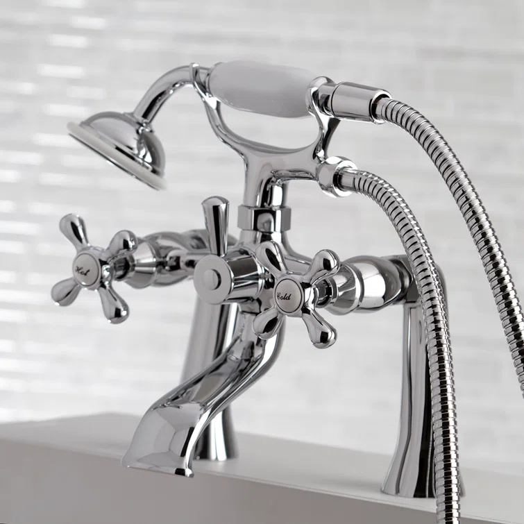 Kingston Brass KS268C Kingston Brass Kingston Three-Handle 2-Hole Deck Mount Clawfoot Tub Faucet with Hand Shower