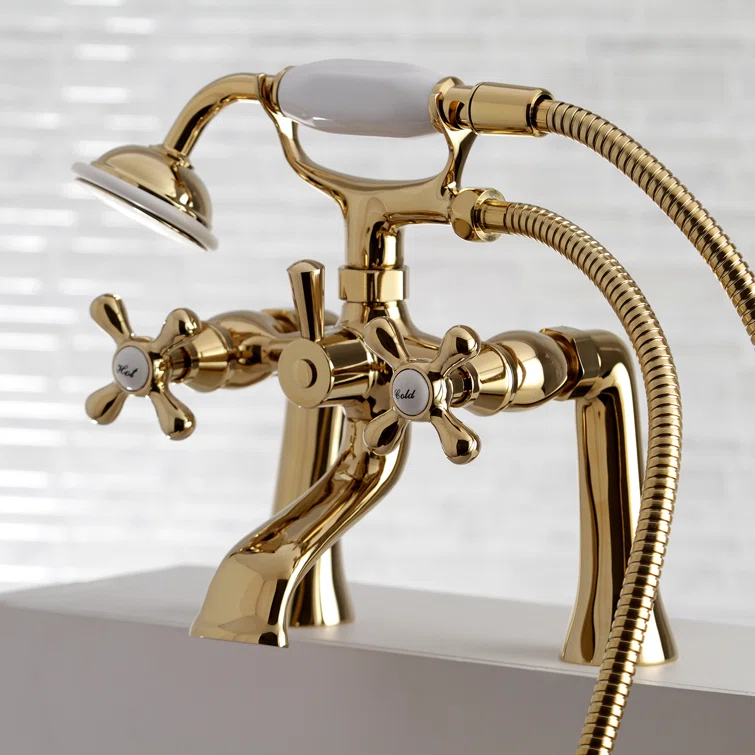 Kingston Brass Kingston Three-Handle 2-Hole Deck Mount Clawfoot Tub Faucet with Hand Shower