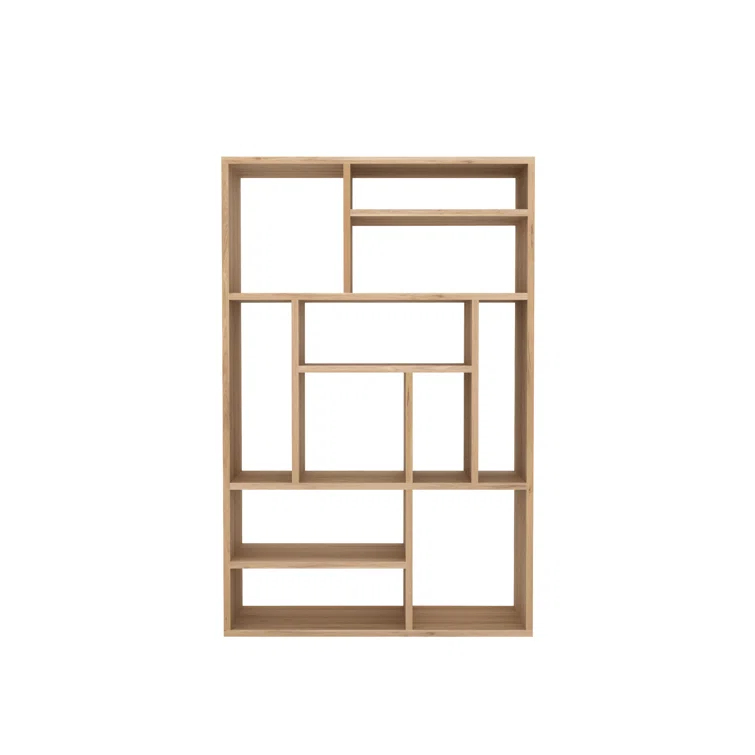 Natural Oak Geometric Bookcase with Multiple Shelves