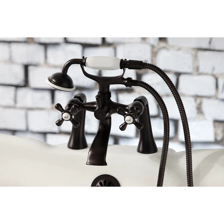 Kingston Brass Kingston Three-Handle 2-Hole Deck Mount Clawfoot Tub Faucet with Hand Shower