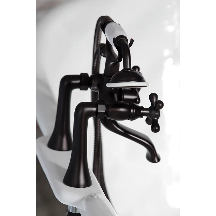 Kingston Brass Kingston Three-Handle 2-Hole Deck Mount Clawfoot Tub Faucet with Hand Shower
